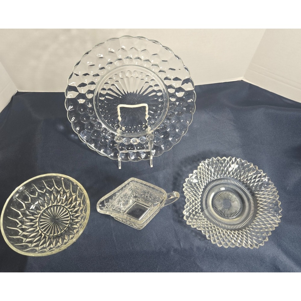 Anchor Hocking/ Indiana Glass Lot of 4 Bubble Plate,Bowl, Candy Dish & Creamer